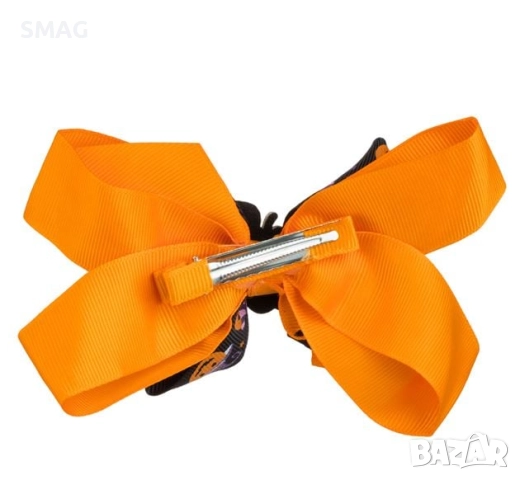 Хелоуин / Halloween фиба за коса, оранжева и черна панделка с тиква с оранжев брокат, 13 см_1239896, снимка 2 - Шноли, диадеми, ленти - 52110589