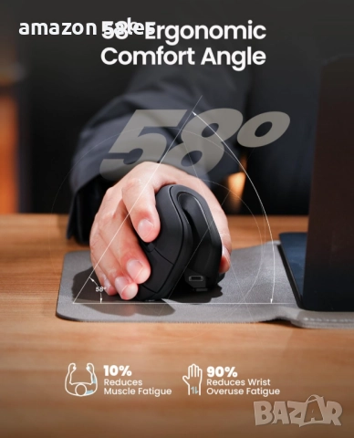 ProtoArc Ергономична мишка EM11 NL Bluetooth презареждаща безжична вертикална връзка с 3 устройства, снимка 8 - Клавиатури и мишки - 51912037