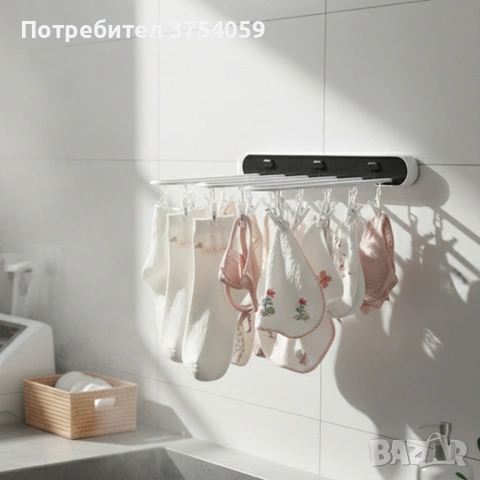 Самозалепваща се сгъваема стойка за сушене на дрехи с 24 щипки – компактно решение за малки простран