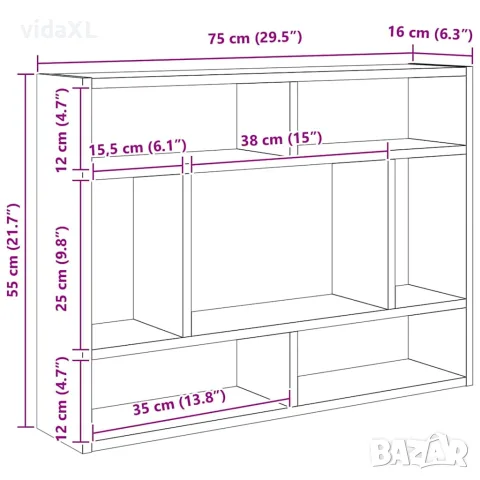 vidaXL Стенен рафт, дъб сонома, 75x16x55 см, инженерно дърво, снимка 6 - Етажерки - 56147799
