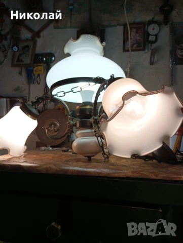 Старинен бронзов полилей с оригинални стъкла, снимка 9 - Антикварни и старинни предмети - 50503908