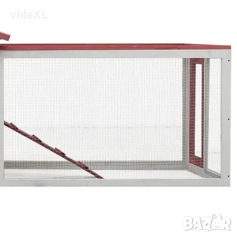 vidaXL Клетка за зайци, червена, 310x70x87 см, чам и ела масив, снимка 5 - За гризачи - 56146268