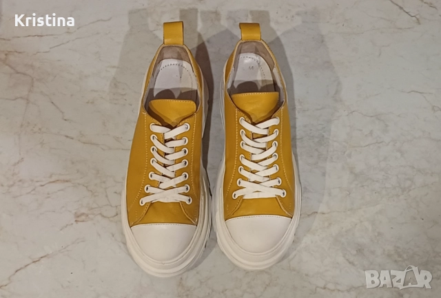 Обувки от естествена кожа в патешко жълто, снимка 5 - Дамски ежедневни обувки - 51725902