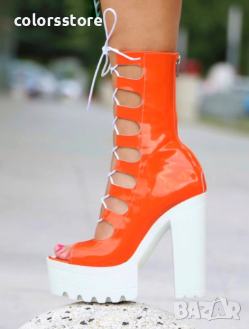 Летни боти на ток - оранжев лак - 101, снимка 2 - Дамски боти - 44649208