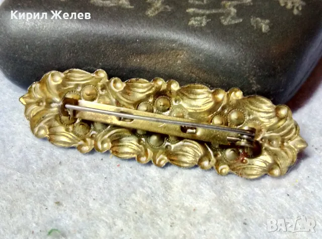 РАЗКОШНА СТАРА ФЛОРАЛНА АР НУВО СТИЛ БРОШКА с ФАСЕТИРАНИ КАМЪЧЕТА СИН ЦИРКОН 48830, снимка 2 - Антикварни и старинни предмети - 48734025