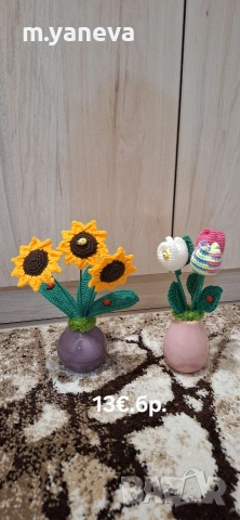 ръчно плетени цветя, снимка 7 - Декорация за дома - 53077727