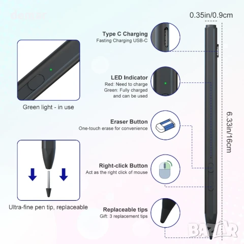 Стилус USI 2.0 за Amazon Fire Max 11, Chromebook-Lenovo/Google/Acer/Amazon/HP, снимка 6 - Друга електроника - 50686614