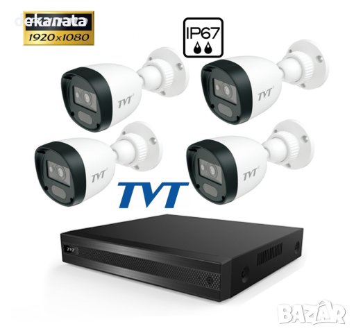 TVT Комплект FULL-HD с 4 IR камери за външен монтаж и хибриден DVR, снимка 1 - Комплекти за видеонаблюдение - 42394491