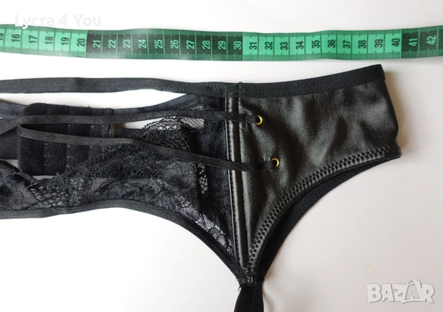 L луксозен черен колан с жартиери с кожа и дантела, снимка 8 - Бельо - 53375511