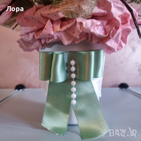 🌷 Ръчно изработена цветна аранжировка в бяло и розово от арт ателие Lollipop, снимка 12 - Декорация за дома - 52321552