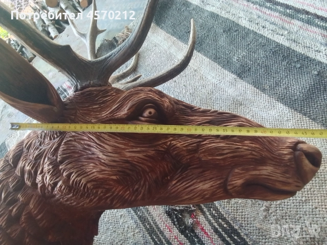 Ловен трофей от благороден елен, Поставка за еленски рога, Дърворезба за механа, Подарък за ловец  , снимка 9 - Декорация за дома - 51578899