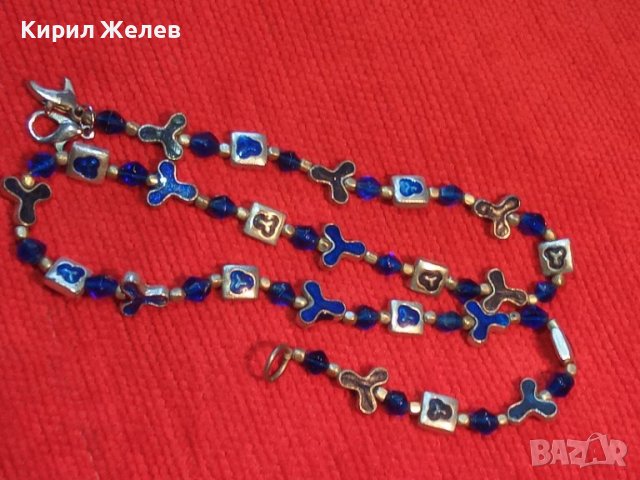 ПРЕКРАСНО ПОСРЕБРЕНО ЕМАЙЛИРАНО КРИСТАЛНО АРТ НУВО СТИЛ МЕДНО КОЛИЕ 38682