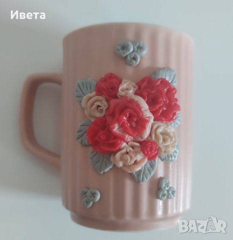 Чаши декорирани с полимерна глина , снимка 6 - Ръчно изработени сувенири - 39839462