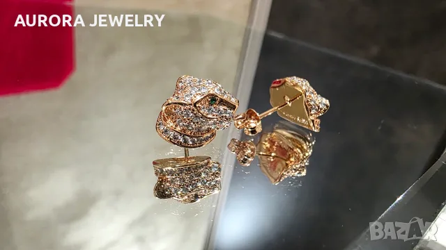 CARTIER Panthere de Cartier Rose Gold Stud Paved Diamond Дамски Обеци, снимка 7 - Обеци - 56306504