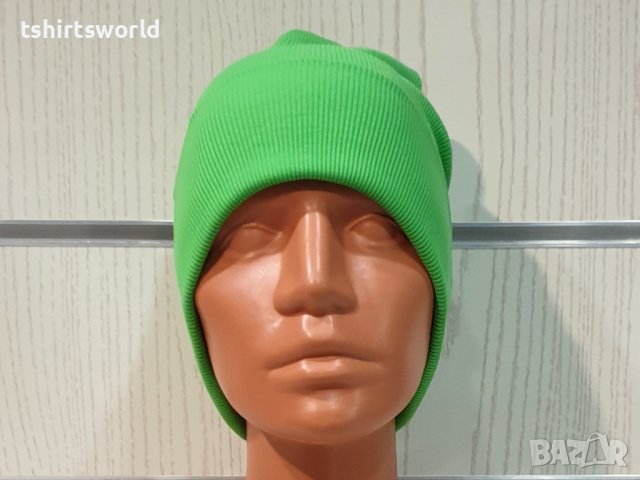 Нова дамска зимна шапка рипс с подгъв в неонов зелен цвят, снимка 7 - Шапки - 39332980