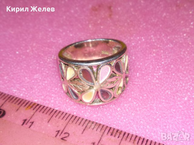 ФЛОРАЛЕН ЕМАЙЛИРАН СРЕБЪРЕН ПРЪСТЕН СРЕБРО 925 АНГЛИЙСКИ СТАРА РЪЧНА ИЗРАБОТКА 41844, снимка 4 - Пръстени - 44405920