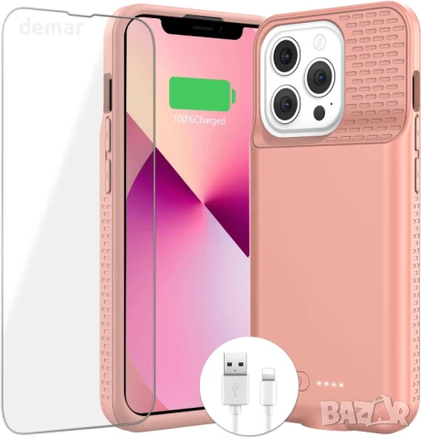 Калъф с батерия BOPPS за iPhone 14 Pro Max/13 Pro Max/14 Plus (6.7 инча), розов, 8000mAh