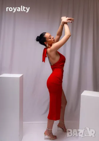 Червена стилна дамска рокля , снимка 2 - Рокли - 50047785