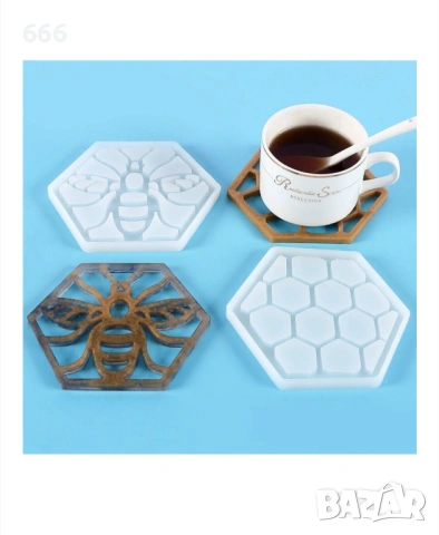 Комплект от 2 силиконови форми за леене със смола, бели, 10,5x12,6x0,8 см