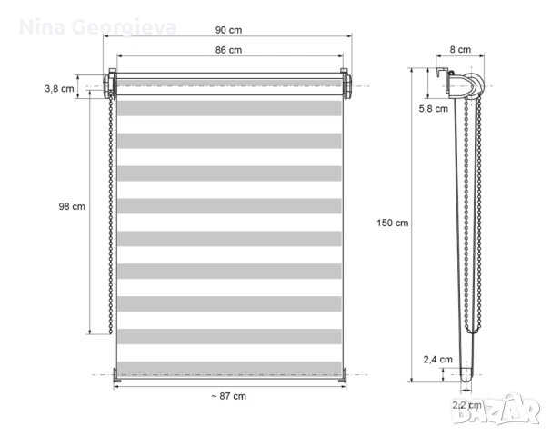 Щори ECD Ролетни, Текстилни, Двойни, Без пробиване, Включен монтажен материал, Бял, Сив, Бежов, снимка 2 - Щори - 53292765