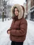 Дамско Зимно Яке С Пухена Качулка - Зелено Или Кафяво Код Roni-14, снимка 4