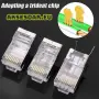 Комплект от 100 броя RJ45 CAT6/CAT5e конектори тип Pass-Through (преходни) – позлатени 8P8C щекери, снимка 17