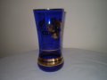 Ретро синя стъклена ваза с златни орнаменти, снимка 6