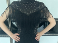 Черна дълга рокля с ресни размер S, снимка 7