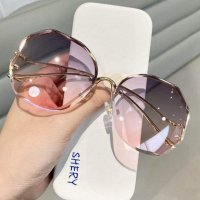 Дамски полигонални слънчеви очила без рамки + калъфче. , снимка 1 - Други - 41332252