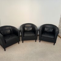 Черни кожени фотьойлчета в много добро състояние , снимка 4 - Дивани и мека мебел - 44276526