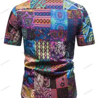 Мъжки лятна модна риза с щампи с къс ръкав, снимка 3 - Ризи - 41423556