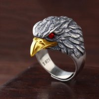 Масивен сребърен пръстен орел с рубини, снимка 2 - Пръстени - 34818852