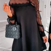 Дамска черна рокля с тюлени ръкави, снимка 1 - Рокли - 44600048