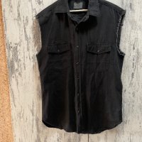 Дънкова нова мъжка черна риза без ръкави Zara S/M , снимка 8 - Ризи - 41773533