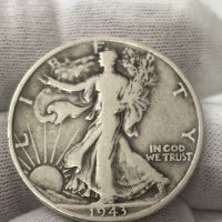 Сребърна монета САЩ ½ долар, 1943 Walking Liberty Half Dollar Маркировка на монетния двор "D" - Денв, снимка 2 - Нумизматика и бонистика - 41402713