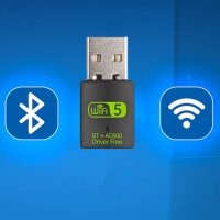 Безжичен Wifi и Bluetooth блутут USB 600Mbps адаптер 2.4/5.8Ghz външен за лаптоп компютър, снимка 1 - Мрежови адаптери - 41786780