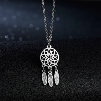 414 Капан за сънища колие в сребристо медицинска стомана Dreamcatcher безплатна доставка подарък, снимка 1 - Романтични подаръци - 41778354