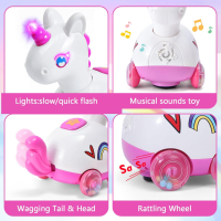 Музикален пълзящ еднорог Бебешки играчки за 6месеца  - 1+ години НОВО, снимка 3 - Музикални играчки - 44597090