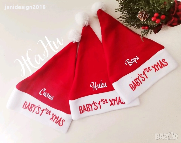 🎄✨ Коледна шапка „Моята първа Коледа“ (0–6 месеца) ✨🎄  Направете първата Коледа на вашето бебче ощ, снимка 1