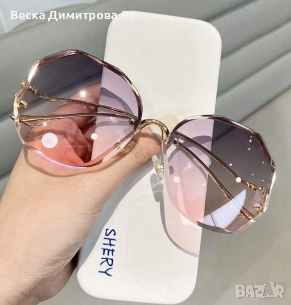 Дамски полигонални слънчеви очила без рамки + калъфче. , снимка 1