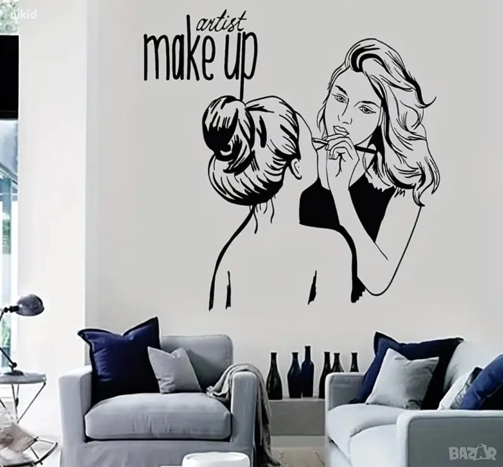 make up стикер постер самозалепващ лепенка за салон грим козметика стена, снимка 1