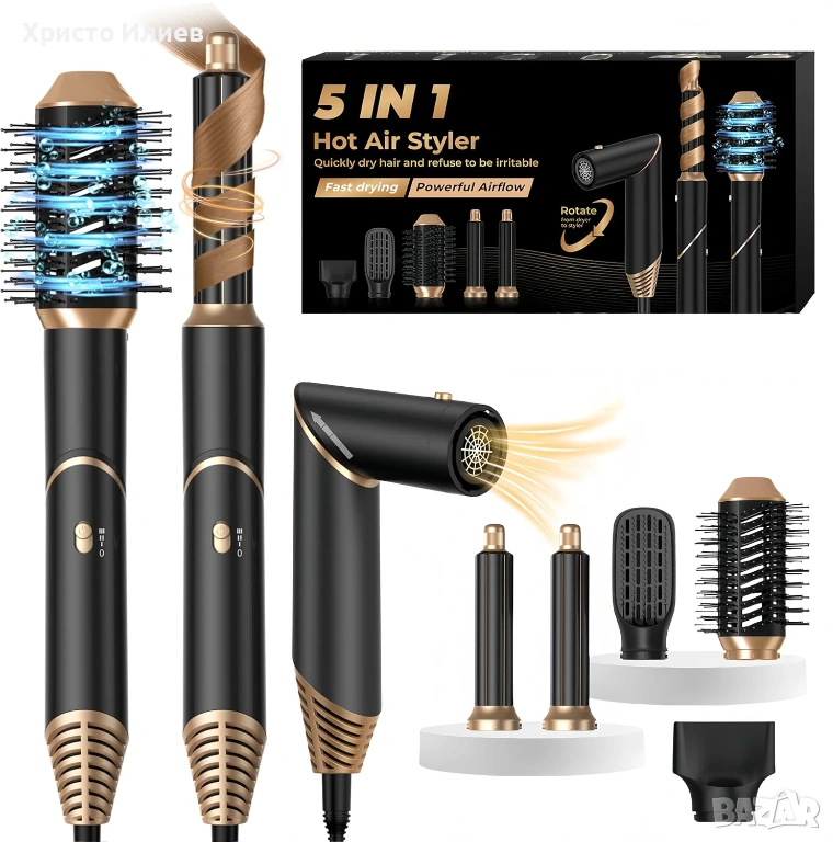 Йонизиращ сешоар с Четка за горещ въздух маша 5 в 1, снимка 1