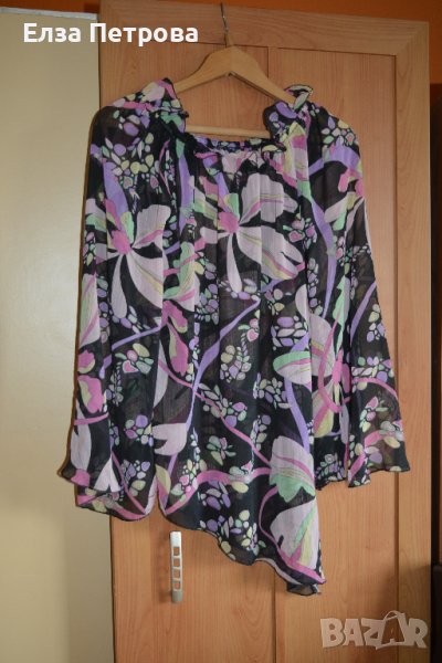 Блуза/туника дамска черна тюлена с бледо розово и мента; 2XL÷3XL, снимка 1