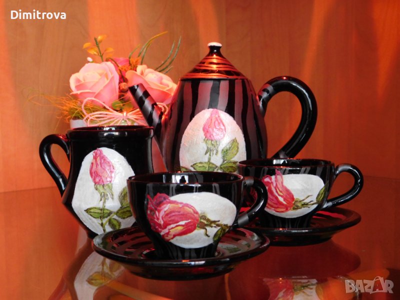 Ръчно рисуван керамичен комплект за кафе., снимка 1