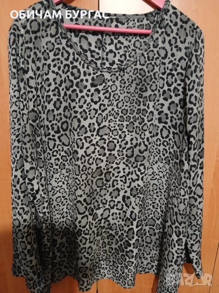 4xl ЕФЕКТНА БЛУЗКА В СИВ ЦВЯТ С ЛЕОПАРДОВ ПРИНТ/ръкавите се скъсяват/, снимка 1