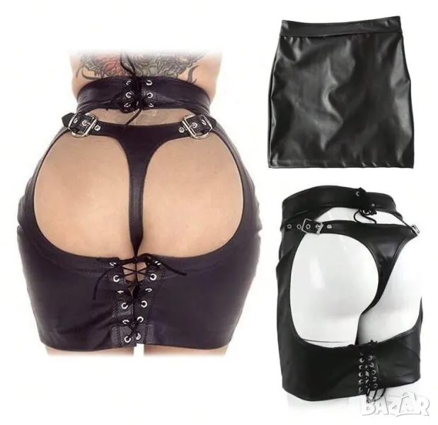 Кожена лачена пола с отвор , снимка 1
