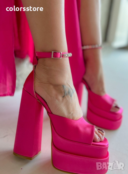 Сандали на ток - циклама сатен - VS2, снимка 1