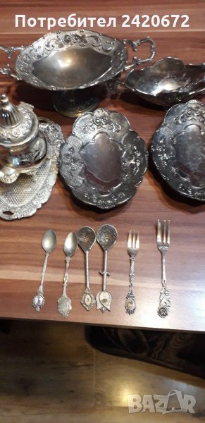 Старинни  посребрени  и сребърни прибори и съдове, снимка 1