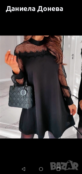 Дамска черна рокля с тюлени ръкави, снимка 1