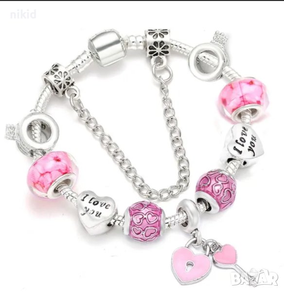 Нежна гривна с висулки тип Пандора Pandora charm charms Чарм свети валентин i love you, снимка 1